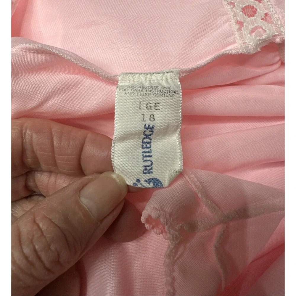 Vintage Rutledge Nightgown Pink Deep V Maxi Coquette Flutter Sleeves Womens Sz L - Picture 9 of 13